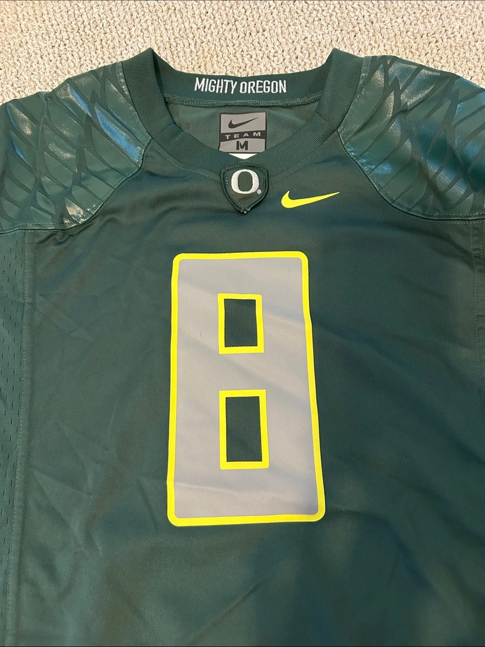 Nike Green Oregon Ducks #8 Football Jersey with Neon Yellow Trim